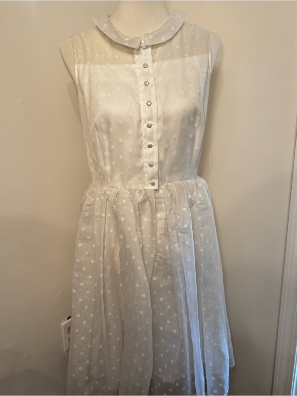 Unique Vintage White Polka Dot Sleeveless Dress
